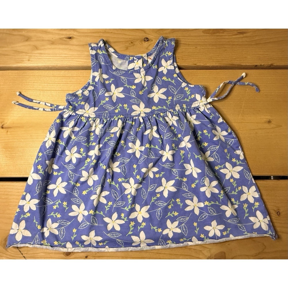 Vintage Hanna Andersson Playdress Dress Sz 90/3T Blue White Floral Sleeveless